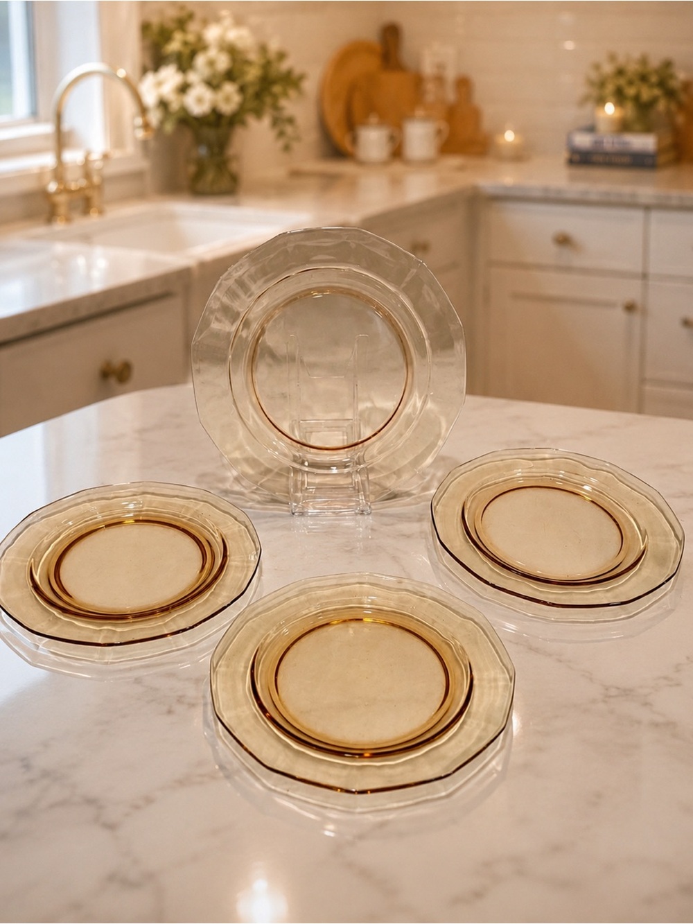 Set (4) Fostoria “Fairfax” Amber Depression Glass Salad Desset Plates (2nd)
